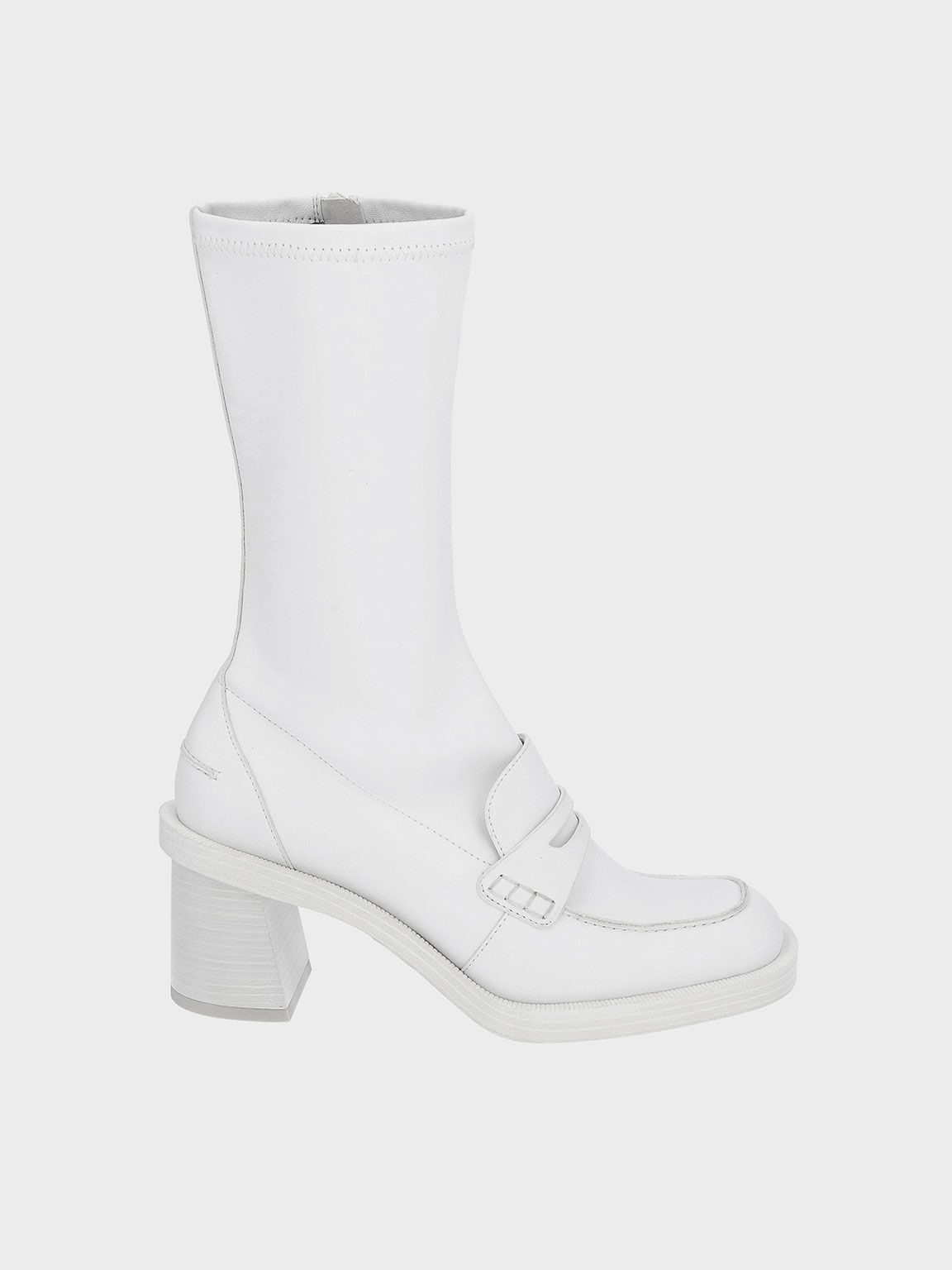 Haisley Penny Loafer Calf Boots, White, hi-res