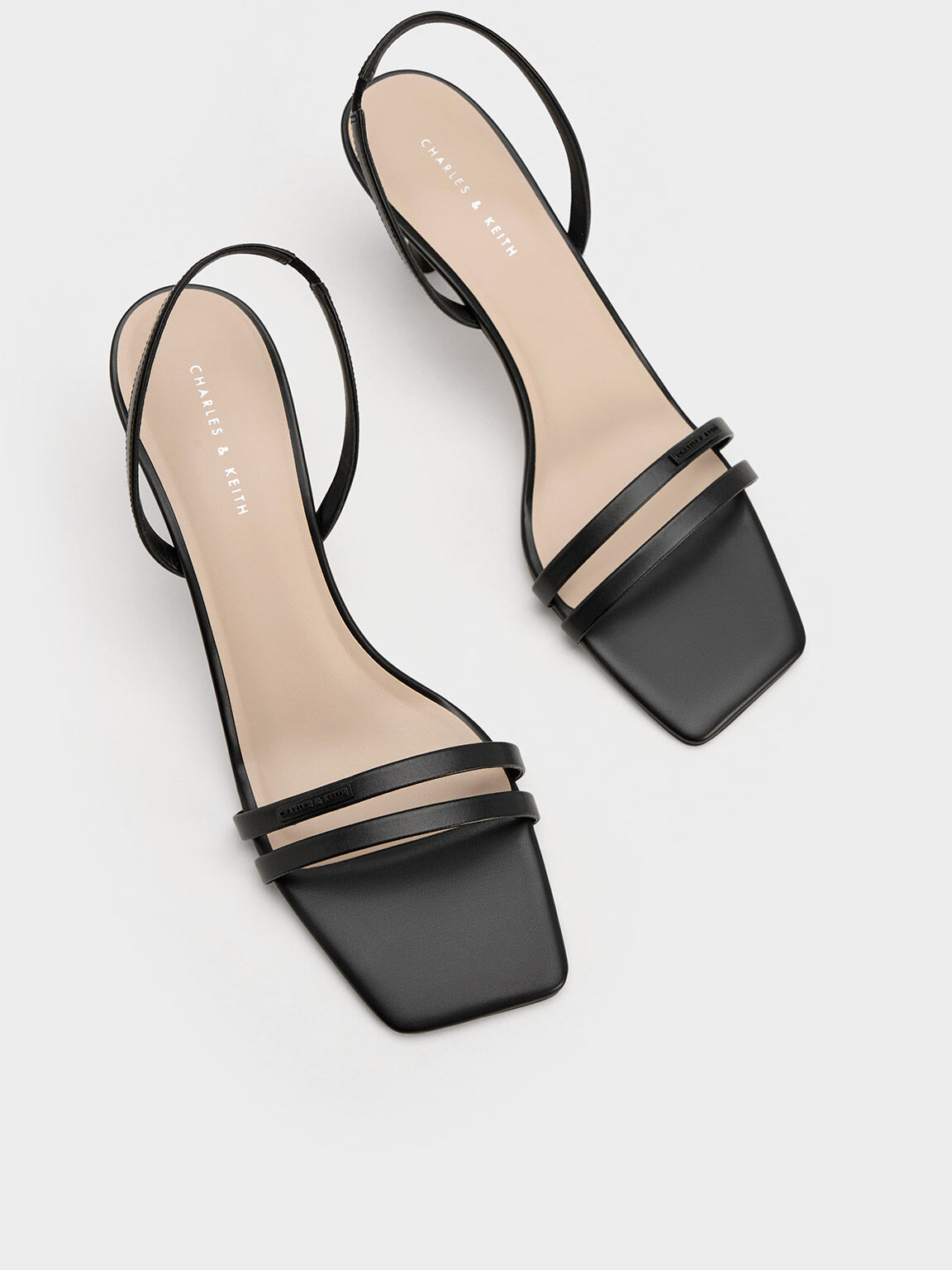 Double Strap Slingback Heeled Sandals, Black, hi-res