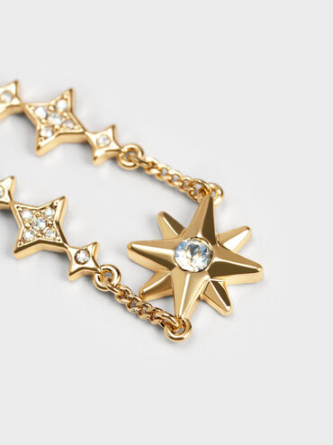 Bracelet avec ornements cristaux et étoiles, Or, hi-res