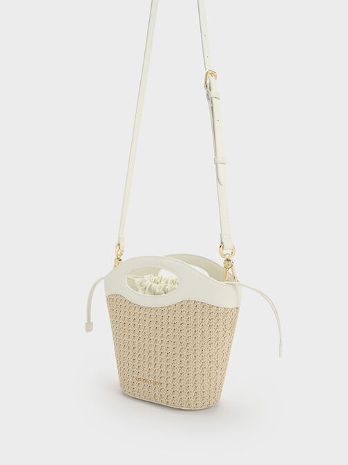 Bolso cesta con cordón de rafia, Blanco, hi-res
