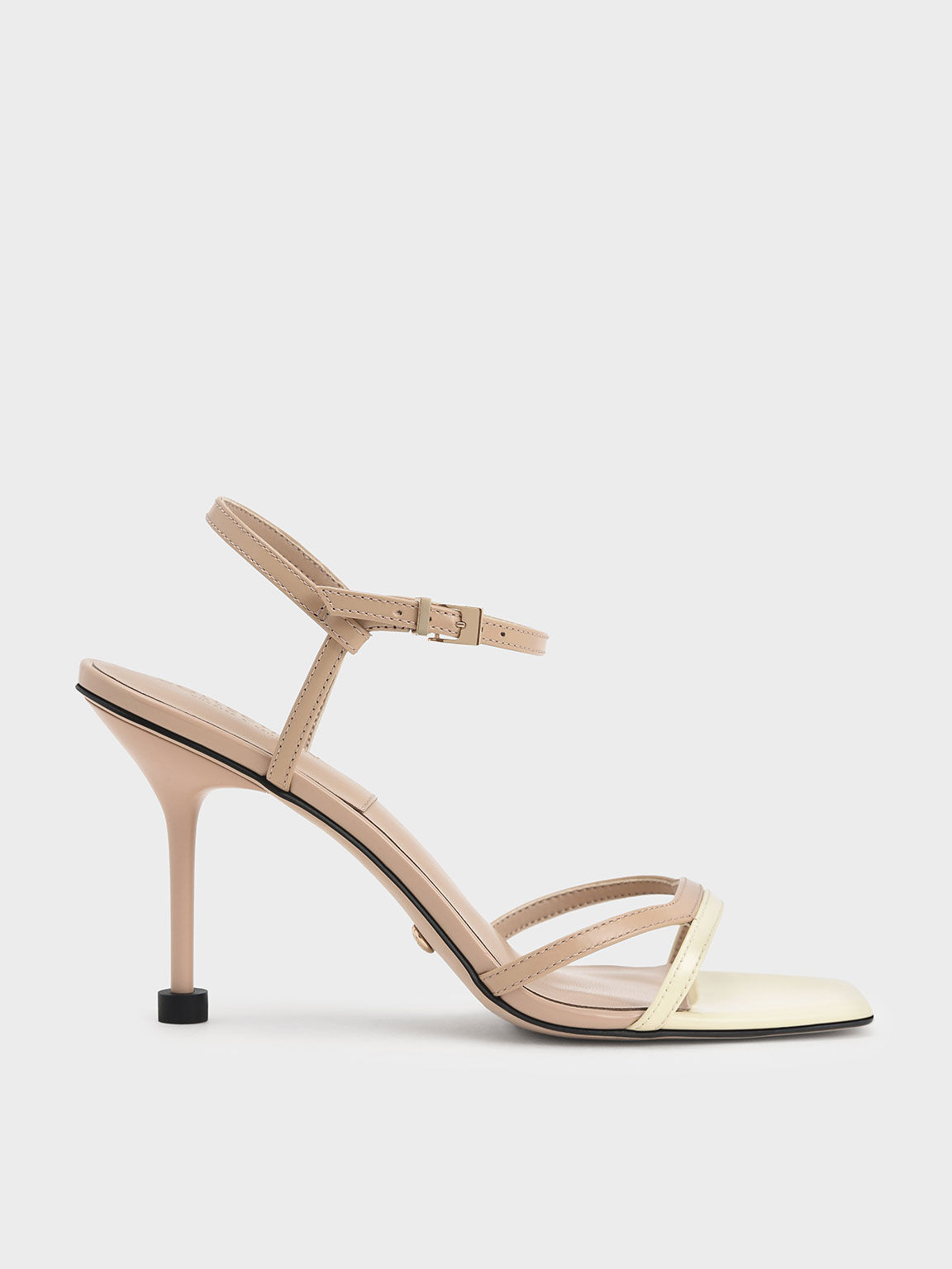 Patent Leather Ankle-Strap Stiletto Sandals, Nude, hi-res