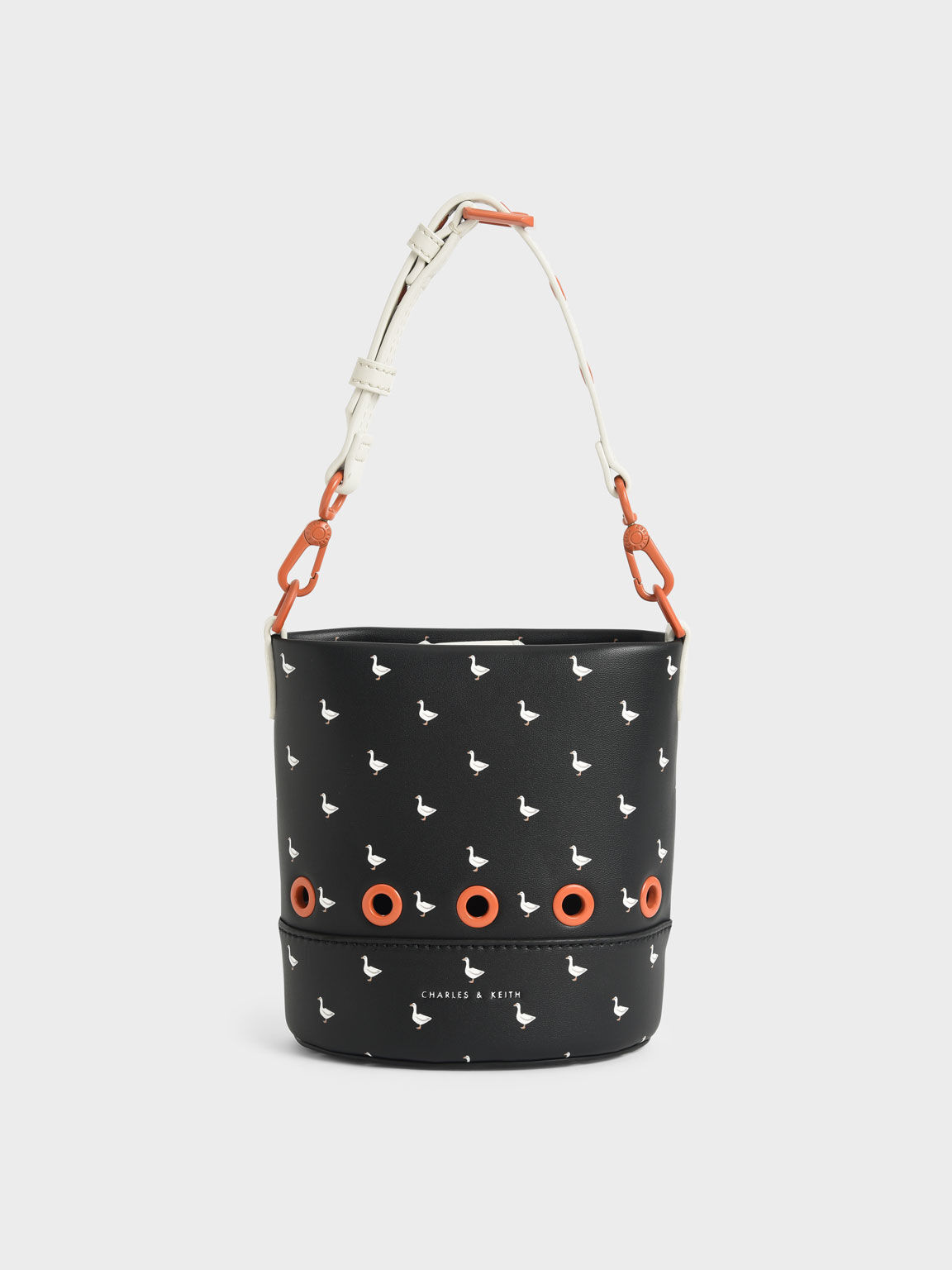 Girls' Printed Bucket Bag, Black Textured, hi-res