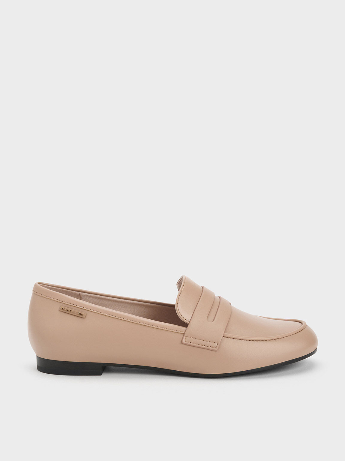 Cut-Out Almond Toe Penny Loafers, Nude, hi-res