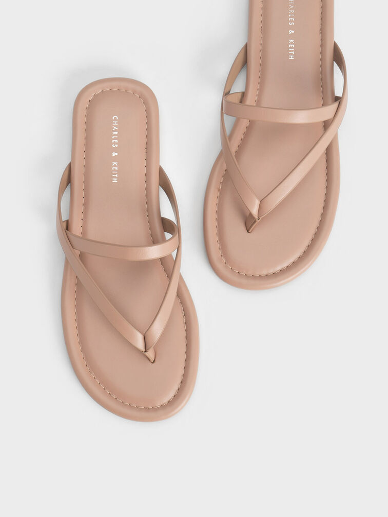 Strappy Thong Sandals, Nude, hi-res