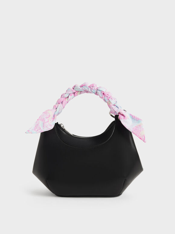Ulani Scarf-Wrapped Geometric Bag, Black, hi-res