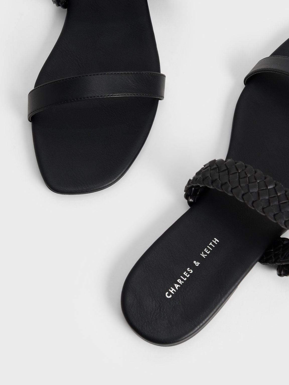 Woven Strap Slide Sandals, Black, hi-res
