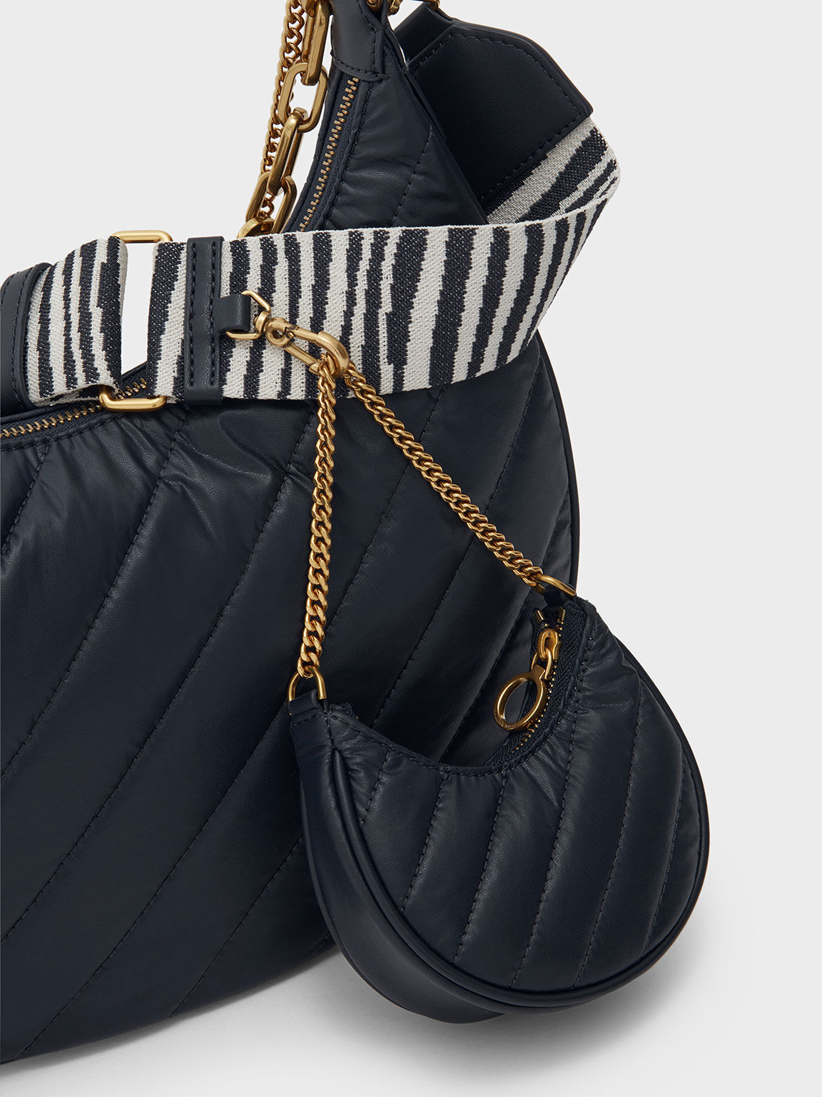 Chailly Panelled Hobo Bag, Navy, hi-res