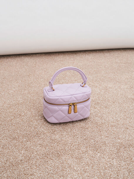 Quilted Vanity Pouch, Lilac, hi-res