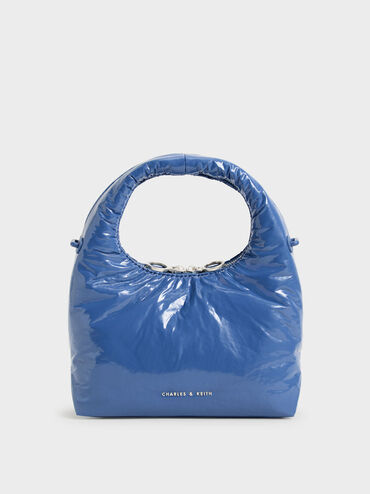 Wrinkled-Effect Puffy Bag, Blue, hi-res