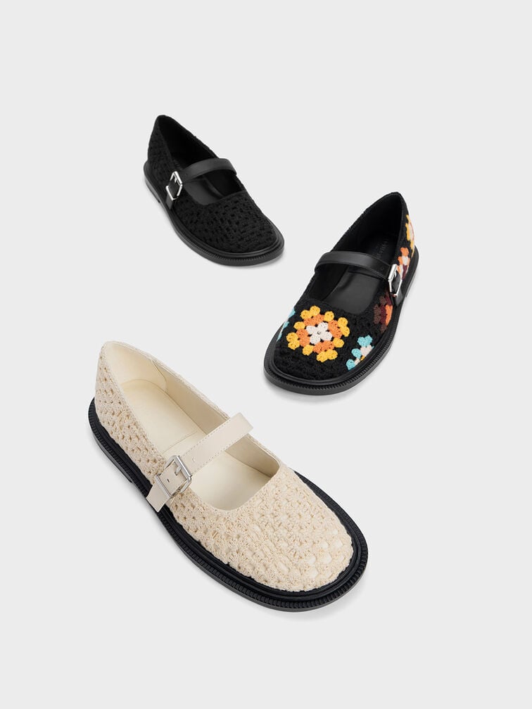 Zapatos Mary Jane de Cuero y Tejido, Blanco tiza, hi-res