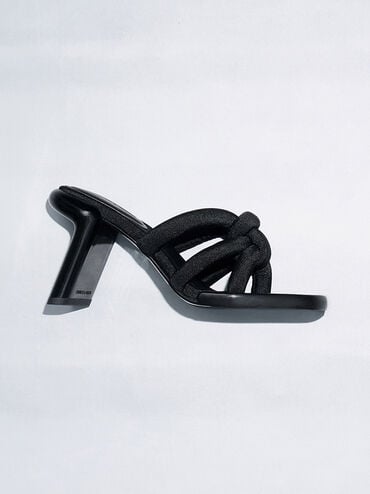 Toni Puffy-Strap Thong Sandals, Black Textured, hi-res