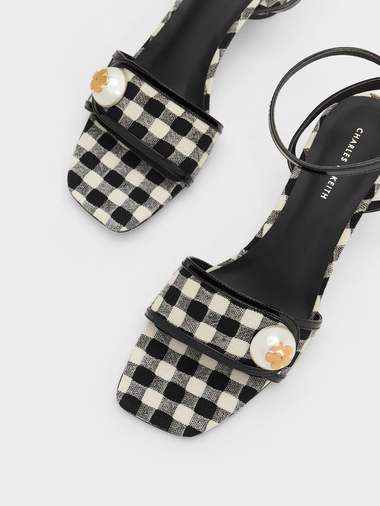 Pearl-Embellished Gingham Sandals, Multi, hi-res