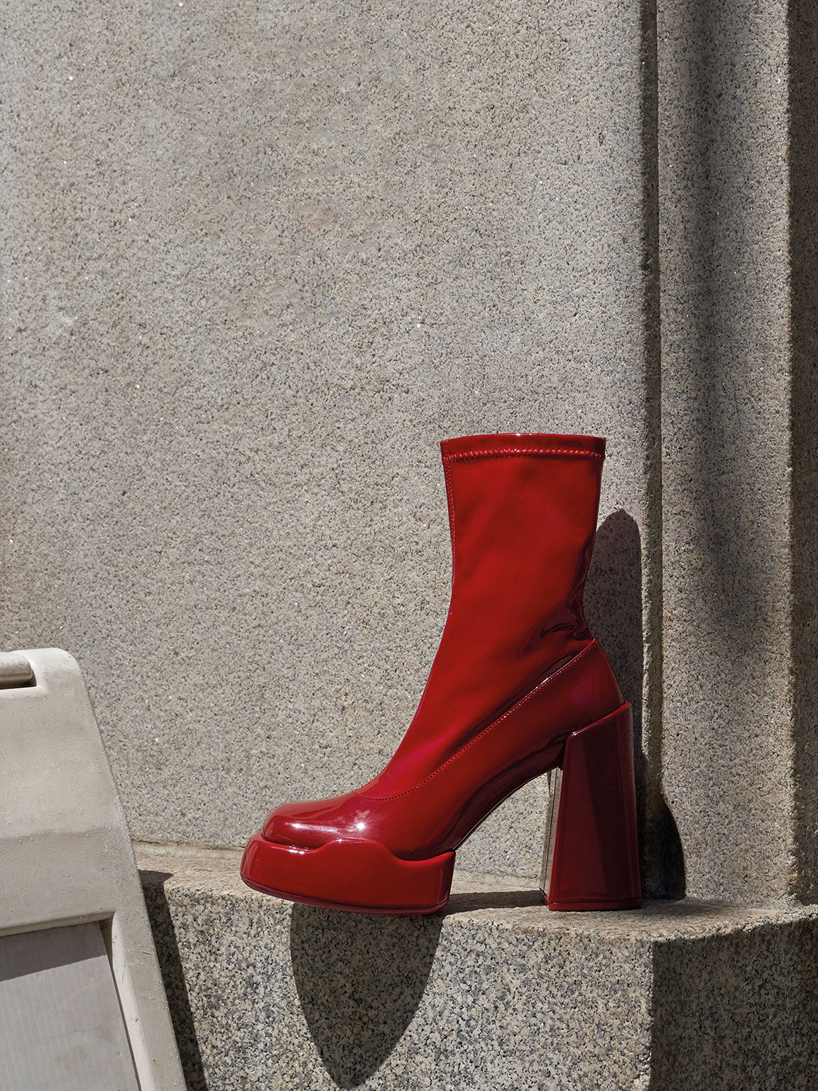 Lula Patent Block Heel Boots, Red, hi-res