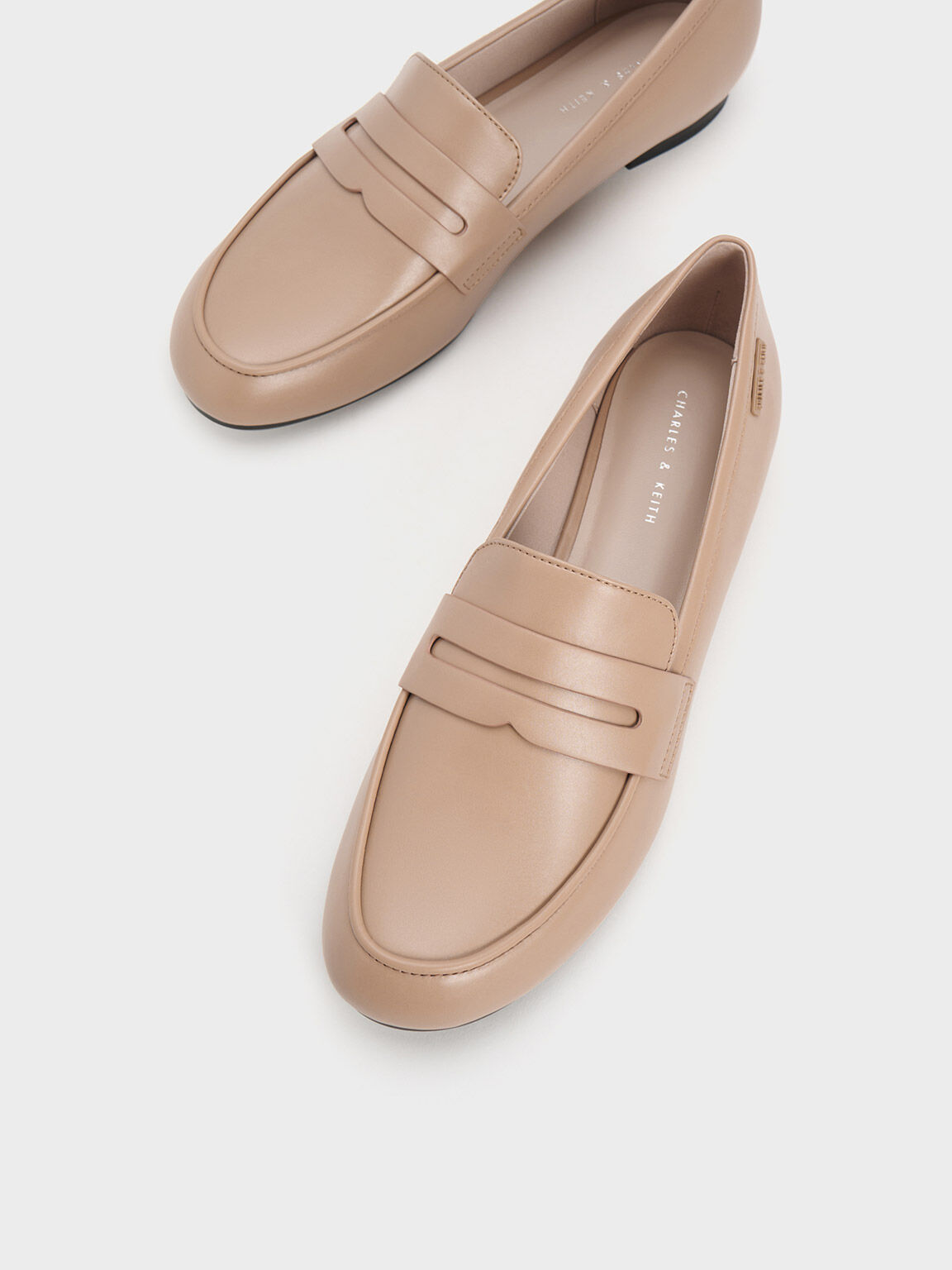 Cut-Out Almond Toe Penny Loafers, Nude, hi-res