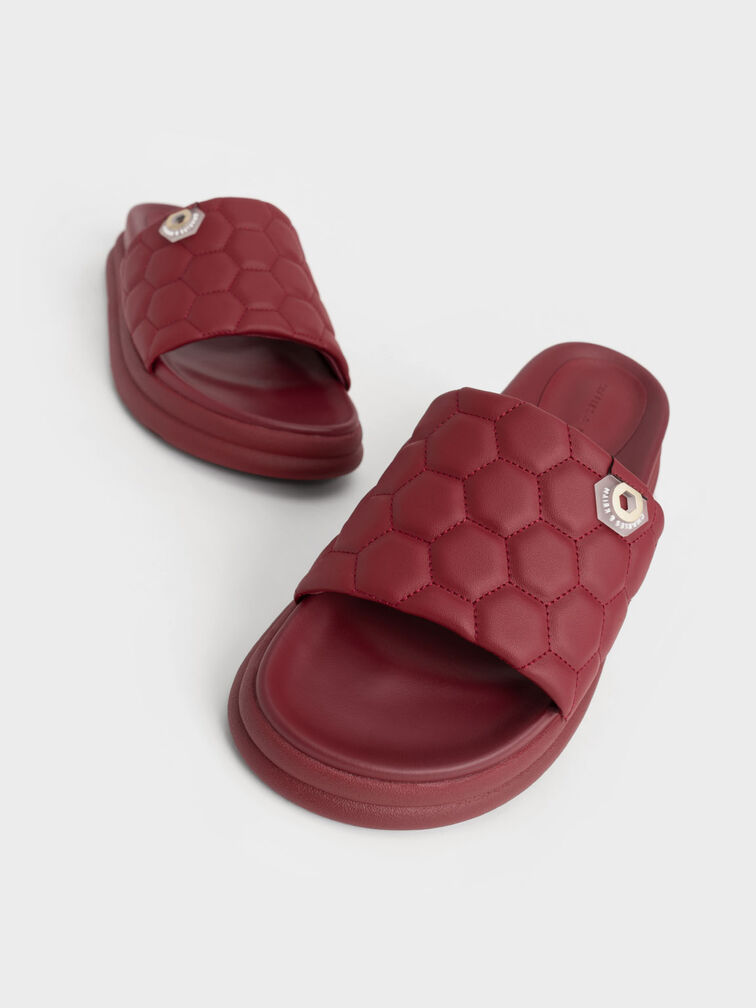 Zapatos destalonados con forma plana y textura, Rojo, hi-res