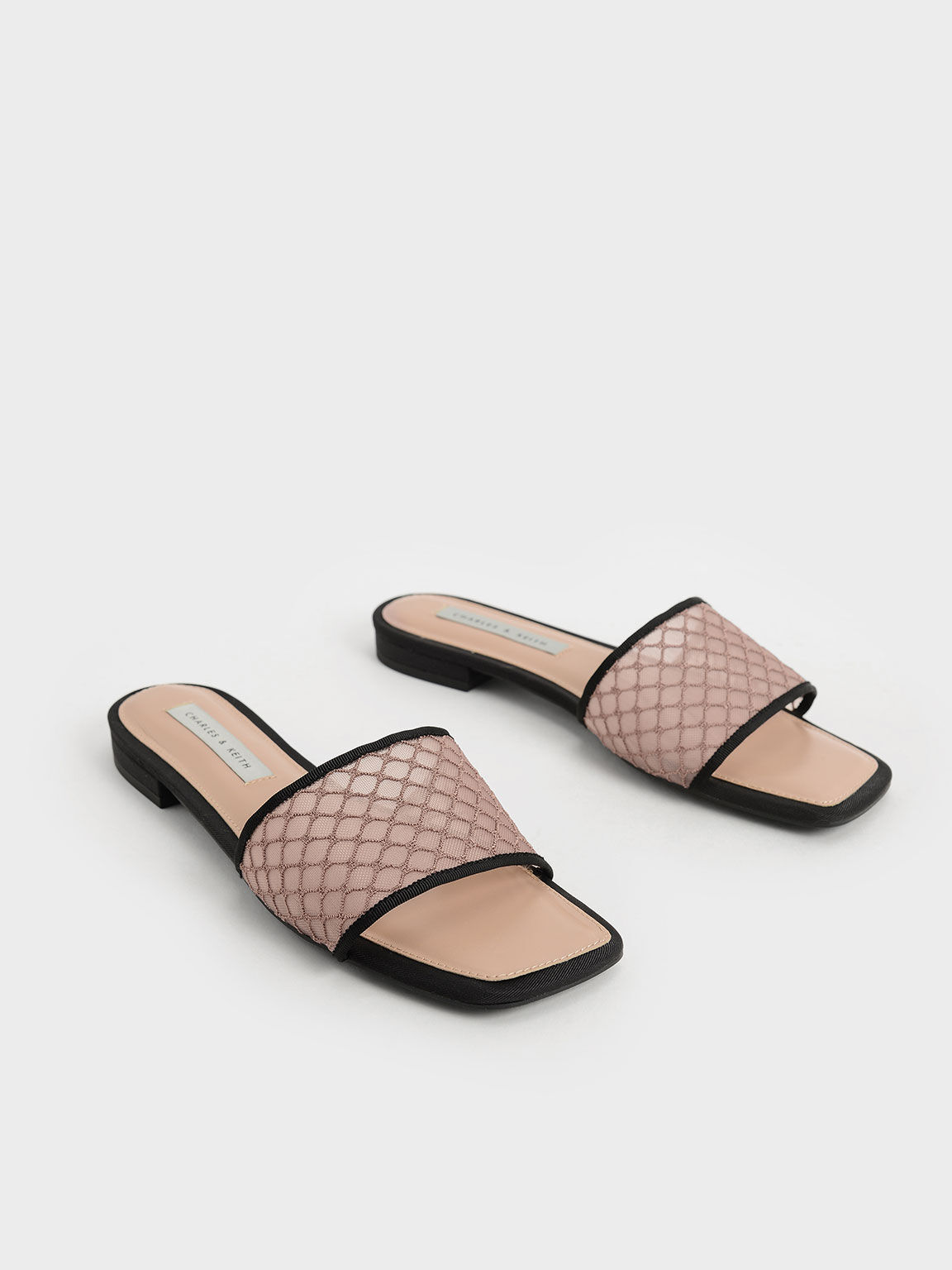 Mesh & Grosgrain Slide Sandals, Nude, hi-res