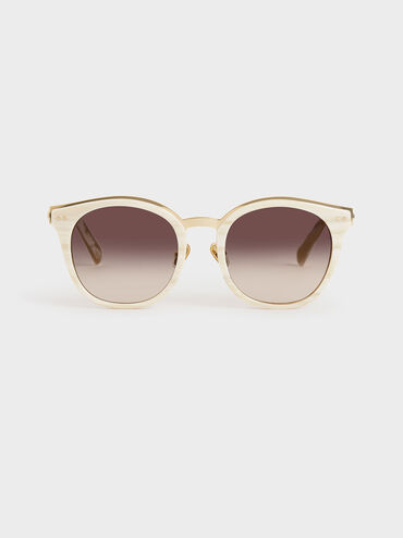 Acetate Frame Wayfarer Sunglasses, Cream, hi-res