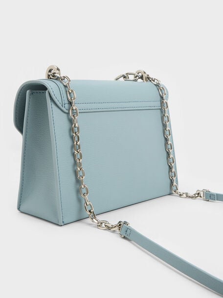Front Flap Chain Handle Crossbody Bag, Slate Blue, hi-res