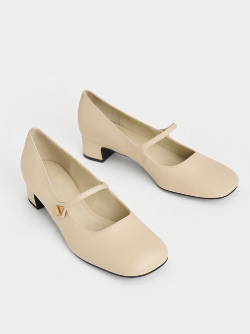 Zapatos Mary Jane con detalles metálicos, Amarillo mantequilla, hi-res
