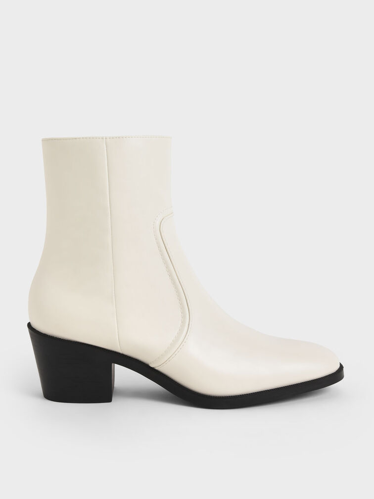 Chalk Slant Heel Ankle Boots - CHARLES & KEITH ES
