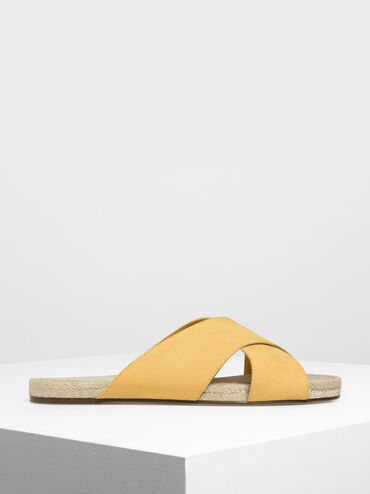 Criss Cross Slide Sandals, Yellow, hi-res