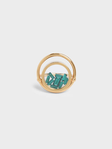 Swarovski� Crystal Emerald Stone Floating Locket Ring, Copper, hi-res