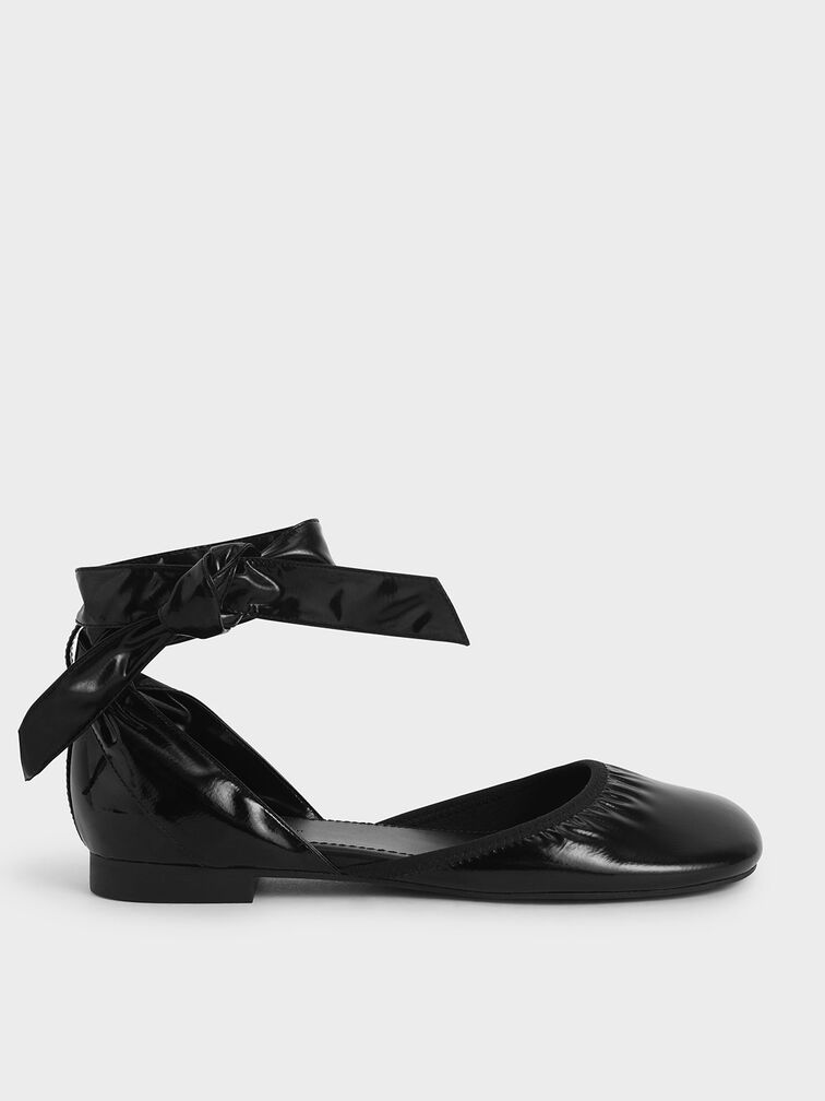 Limited Edition: Patent Tie-Around D'Orsay Flats, Black, hi-res
