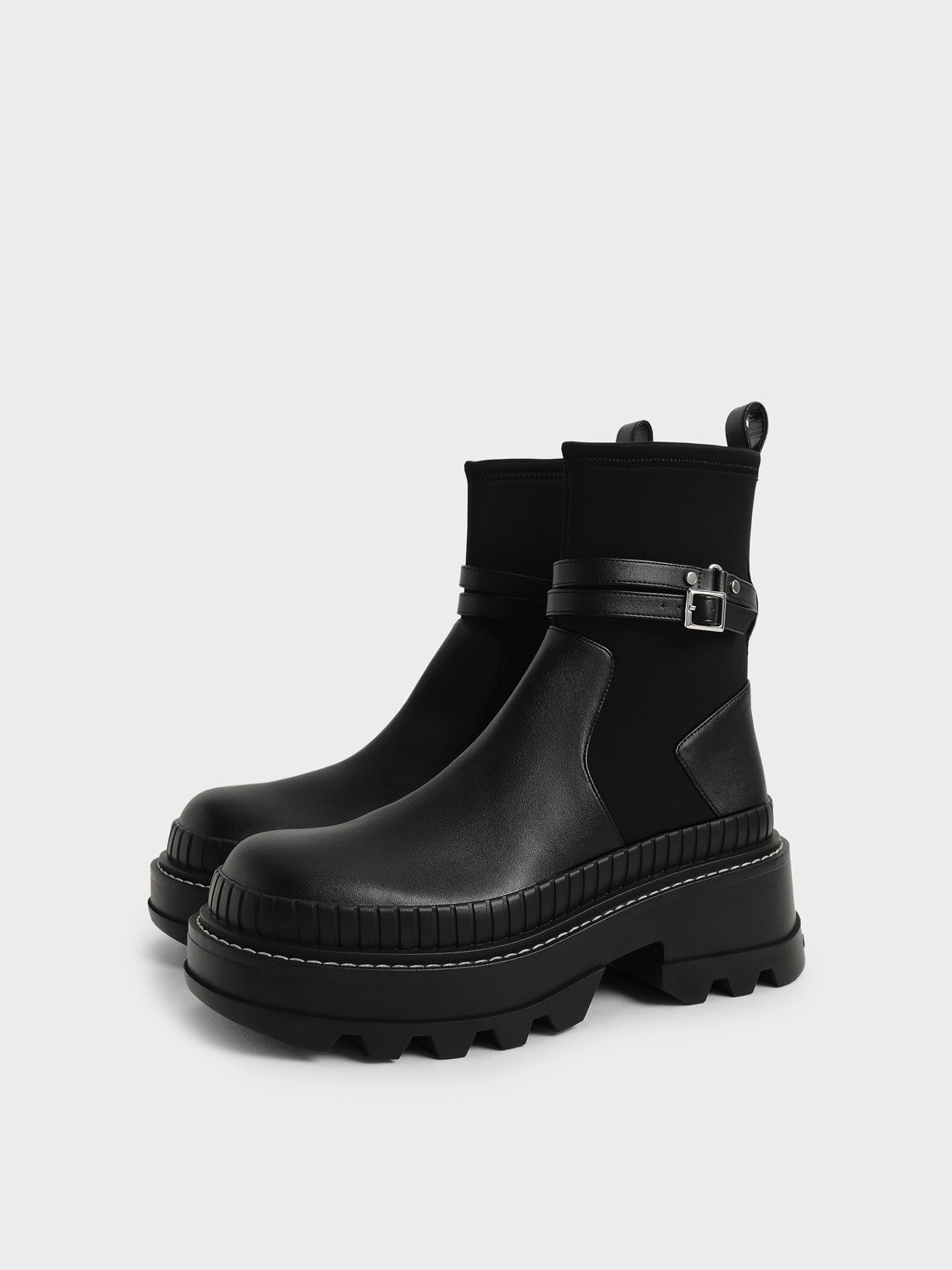 Slip-On Platform Ankle Boots, Black, hi-res