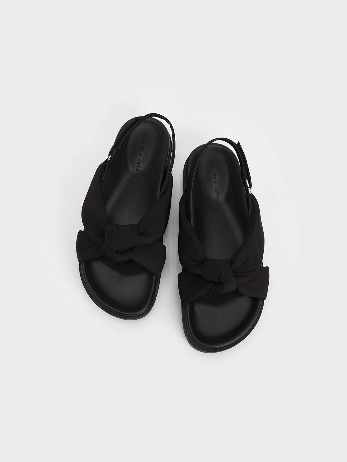 Nylon Knotted Flatform Sandals, Black, hi-res