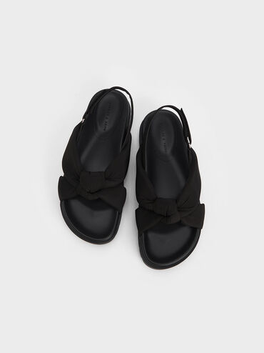 Sandales à plateforme et nœud en nylon, Noir, hi-res