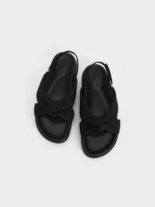 Sandales à plateforme et nœud en nylon, Noir, hi-res