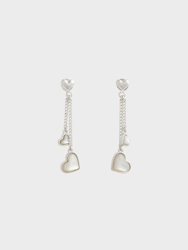 Boucles d'oreilles pendantes doubles en forme de cœur Annalise, Argent, hi-res