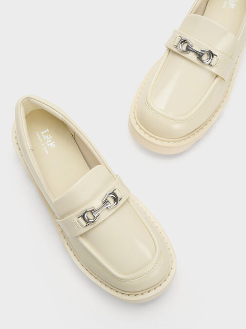 Girls' Metallic Accent Chunky Loafers, Chalk, hi-res