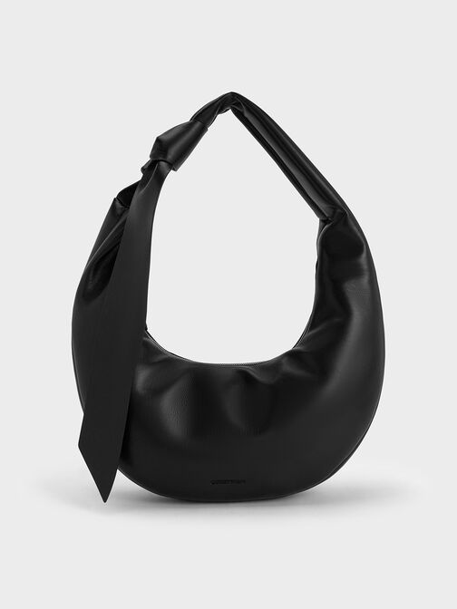 Toni Knotted Curved Hobo Bag, Noir, hi-res