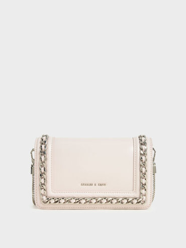 Chain-Trimmed Clutch, Pink, hi-res
