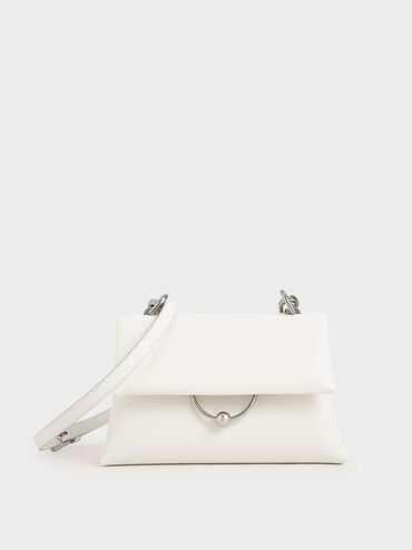 Geometric Chain Handle Bag, White, hi-res