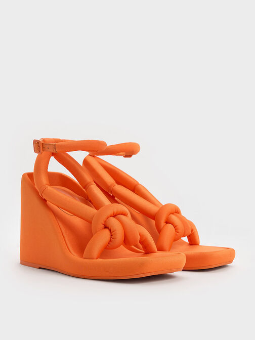 Zapatos de cuña Toni con tiras acolchadas y detalles de nudo, Naranja, hi-res