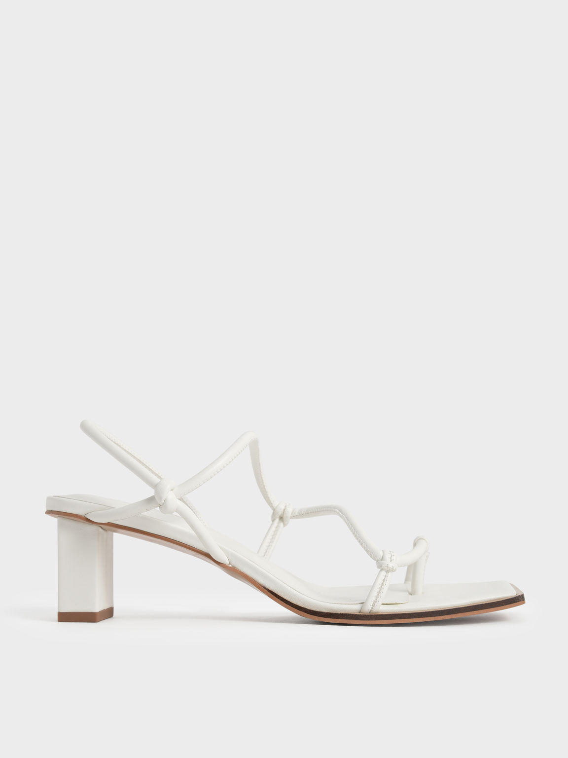 Strappy Toe-Loop Heeled Sandals, White, hi-res