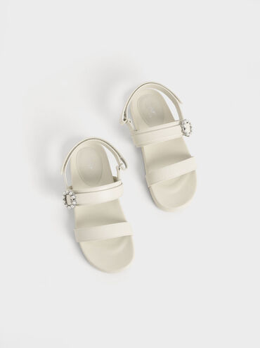 Sandales à bride arrière et ornement en perles - Enfant, Blanc craie, hi-res