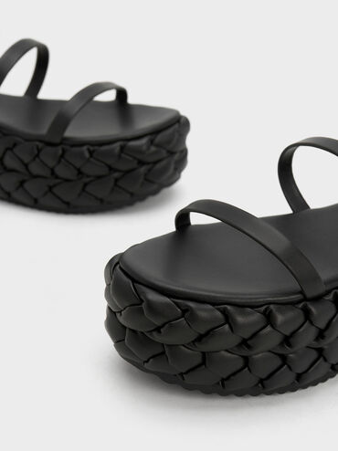 Chaussures compensées tressées en cuir Tali, Noir, hi-res