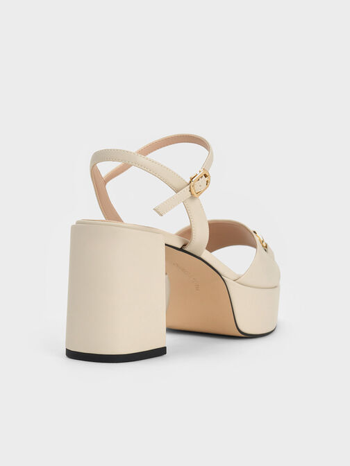 Metallic Accent Platform Slingback Sandals, White, hi-res