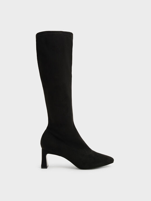 Textured Knee-High Blade Heel Boots, Black Textured, hi-res