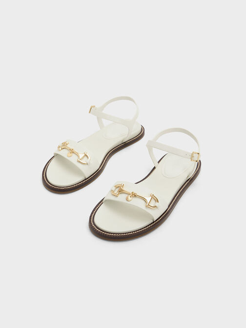 Sandales à bride arrière et détail métallique, Blanc, hi-res