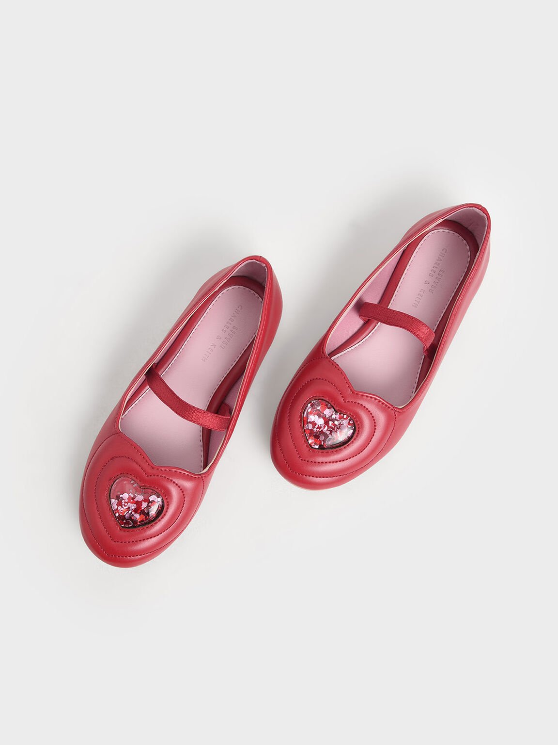 Girls&apos; Sequin Heart Ballerina Flats, Red, hi-res