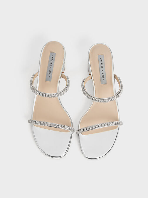 Ambrosia Metallic Gem-Embellished Sandals, Silver, hi-res