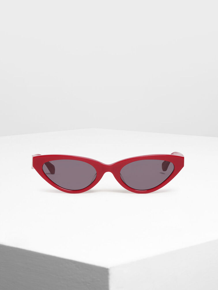 Acetate Oval Frame Sunglasses, Red, hi-res
