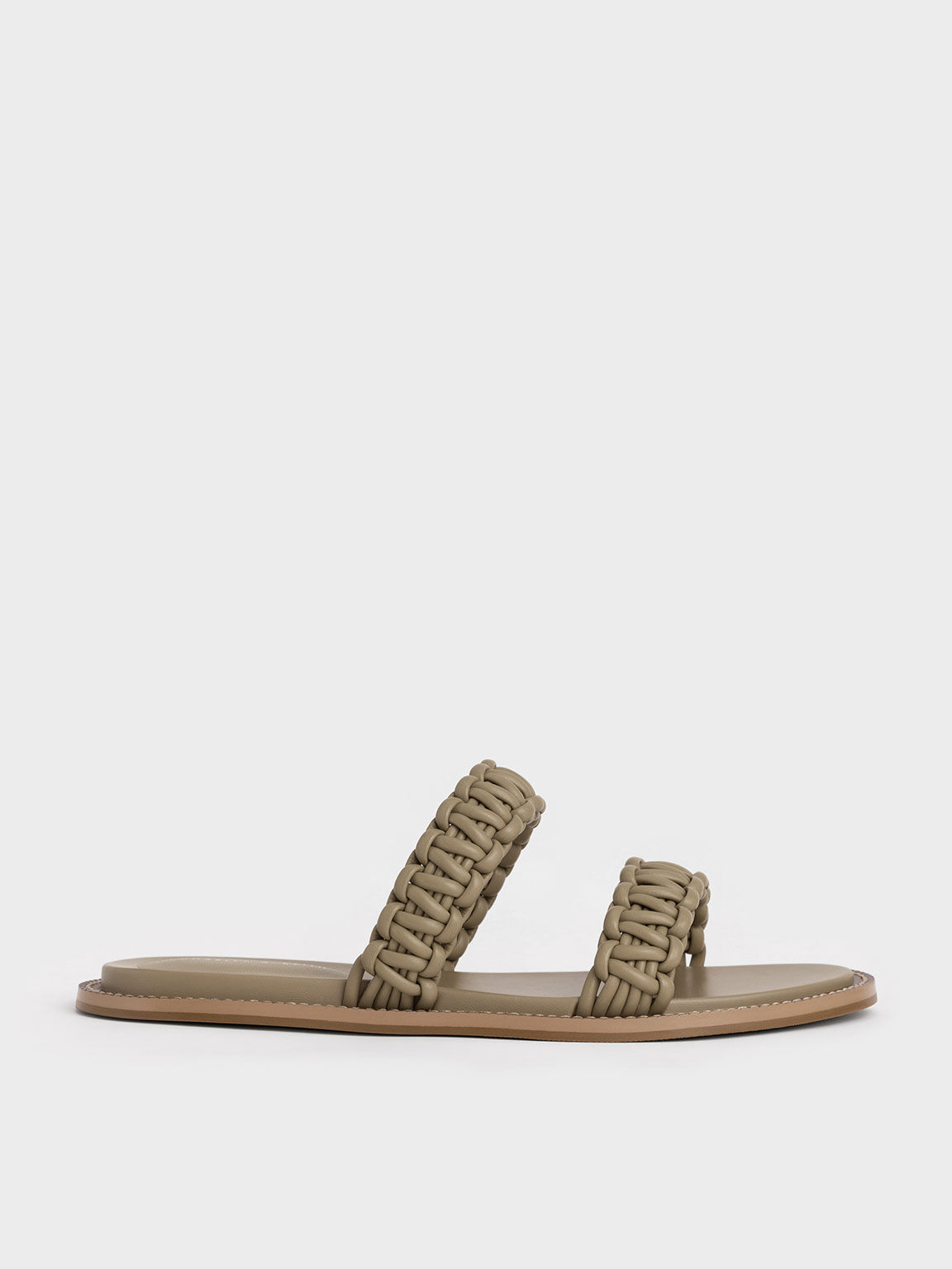 Braided Strap Slide Sandals, Olive, hi-res