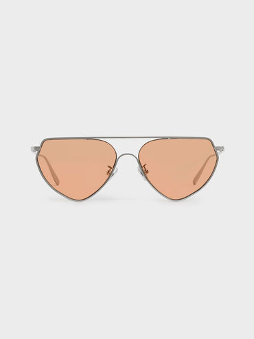 Thin Metal Frame Geometric Sunglasses, Orange, hi-res