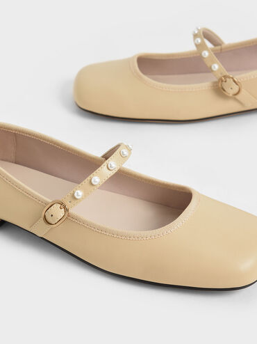 Zapatos planos Mary Jane adornados con cuentas, Amarillo, hi-res