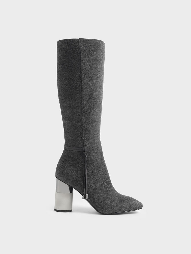 Concrete Heel Knee-High Boots, Dark Grey, hi-res